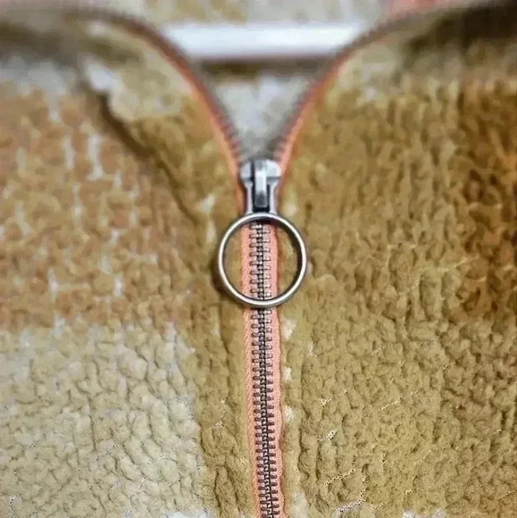 Wallflower Brown and White Checked Zipped Fleece Pullover, size medium - Picture 3 of 6